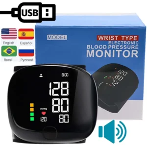 New LED Wrist Blood Pressure Monitor Rechargeable English Voice Broadcast Sphygmomanometer Tonometer BP Monitor