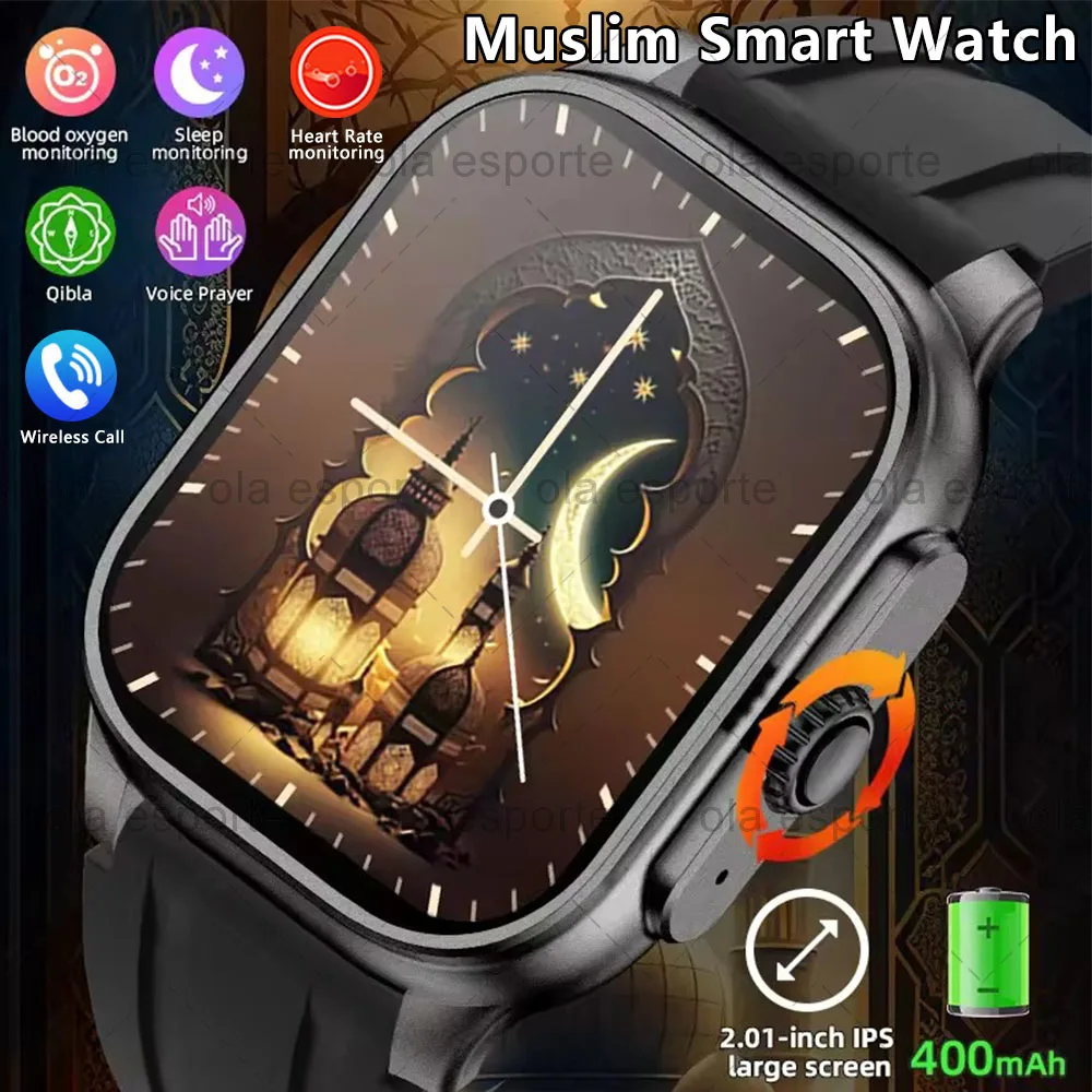 Muslim Smart Watch 2.01″ Square Smart Watch for Men Health Monitoring Islamic Quran Watch Prayer Bluetooth 5.3 Call Smartwatches
